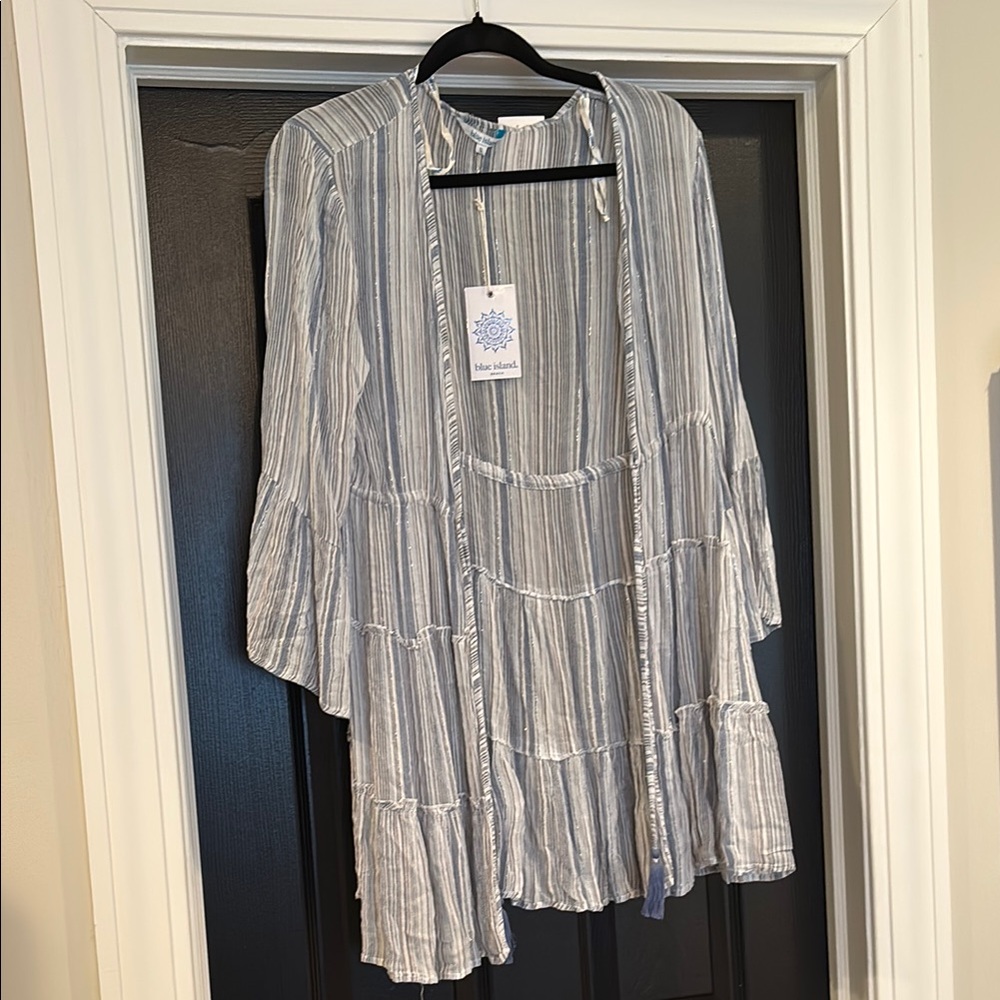 Striped Blue and White Kimono Cardigan